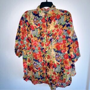 Vintage BC & Co Button-Down Floral Cotton Blouse Women Size L